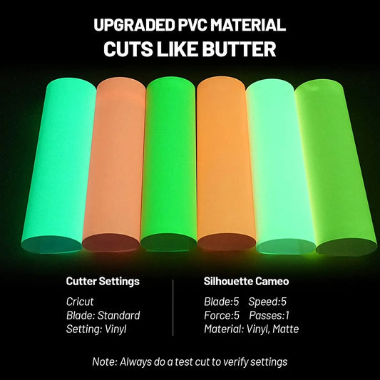 Cricut-kompatibel: 6 Glow-in-the-Dark Vinylfolien – Selbstklebend – 30,5 x 30,5 cm – Leuchtfolie für DIY-Deko