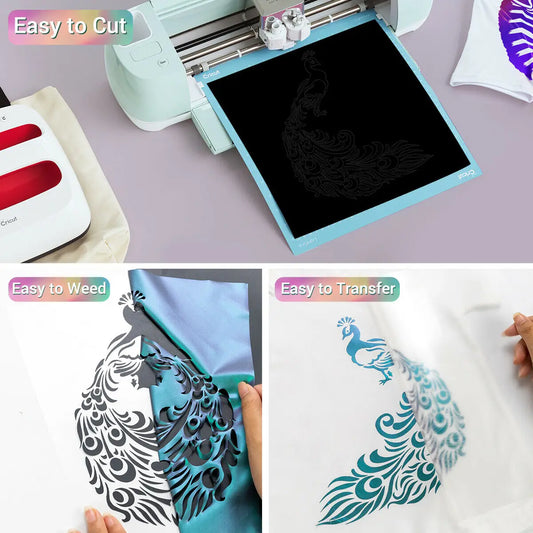 Cricut-kompatibel: Chamäleon HTV-Folie mit Farbverlauf – 30 x 150 cm – Farbwechsel-Flexfolie zum Aufbügeln